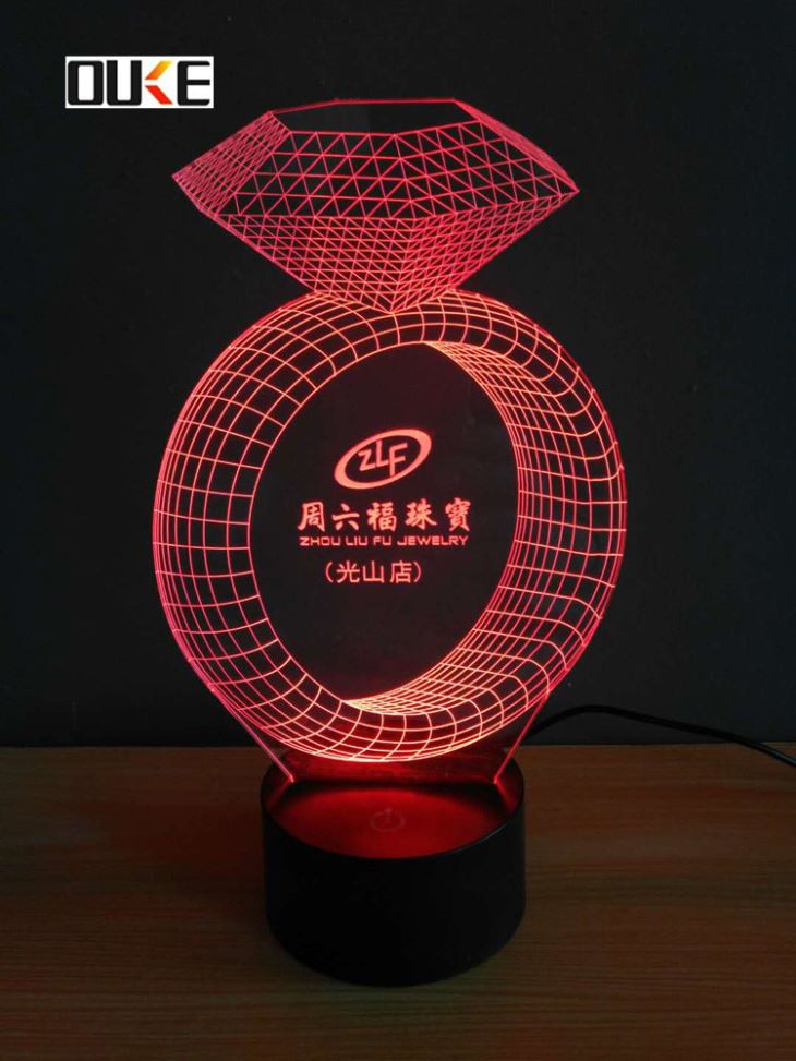Custom 7 Color Diamond Shape Acrylic 3D LED Lamp