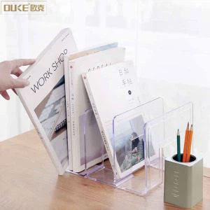 कस्टम आधुनिक टेबल शीर्ष एक्रिलिक बुक स्टैंड